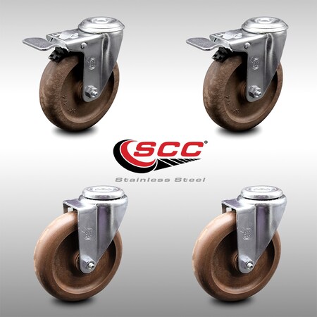 Service Caster 4 Inch SS High Temp Glass Filled Nylon Bolt Hole Caster Set with 2 Lock Brakes SCC-SSBHTTL20S514-GFNSHT-2-S-2